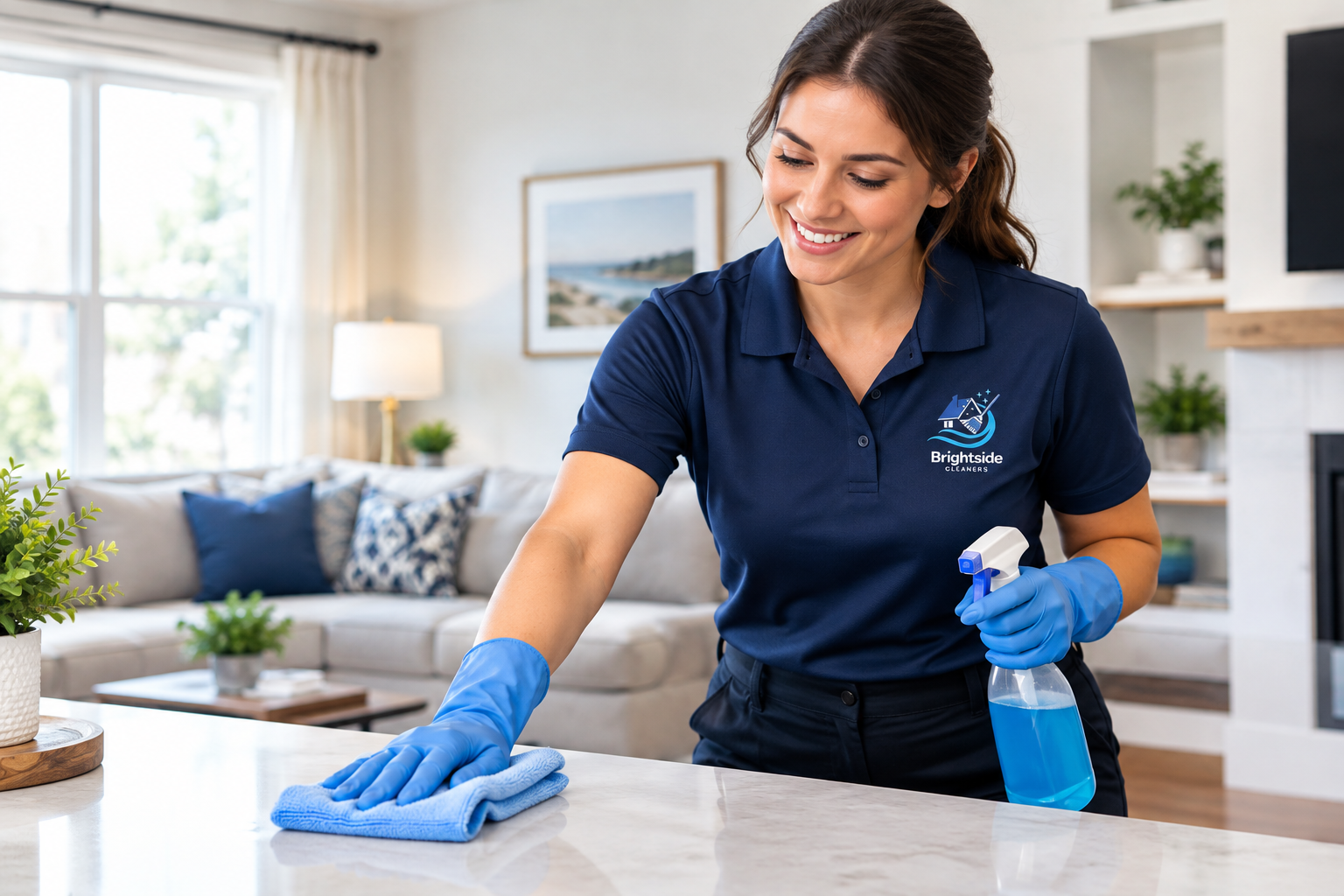 Professional cleaner cleaning a modern home